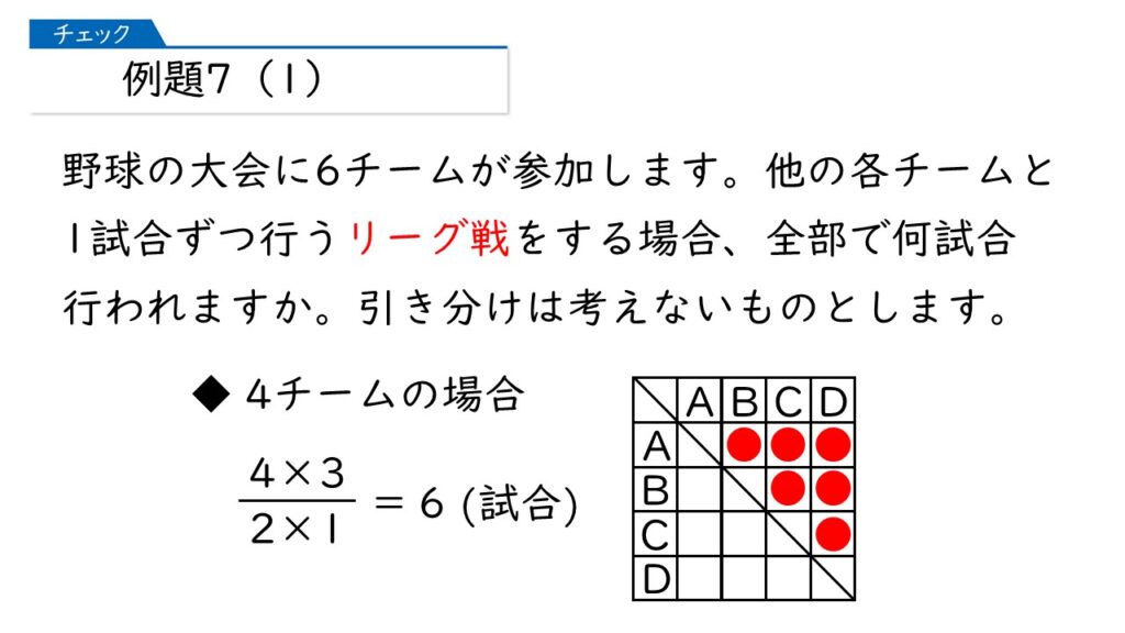 中学受験 四谷大塚 予習シリーズ 算数 徹底解説 5年上第12回 場合の数 組み合わせ方 例題7-1-4